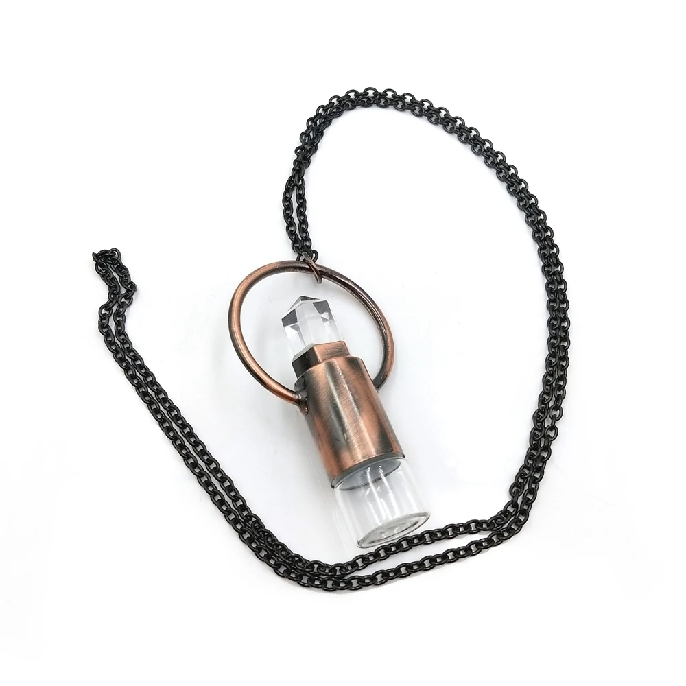 Natural vintage gemstone crystal Roller ball perfume bottle pendant Essential Oil Bronze plated prism spiritual Necklace, Multi
Natural vintage gemstone crystal Roller ball perfume bottle pendant Essential Oil Bronze plated prism spiritual Necklace, Multi