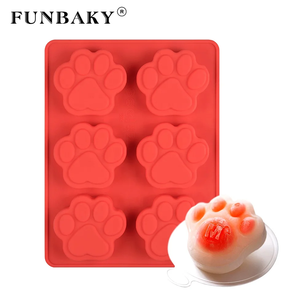 FUNBAKY JSC3312 Food grade silicone material cake mold paw 6 cavity high temperature resistant soap scented claw candle molds, Customized color
FUNBAKY JSC3312 Food grade silicone material cake mold paw 6 cavity high temperature resistant soap scented claw candle molds, Customized color