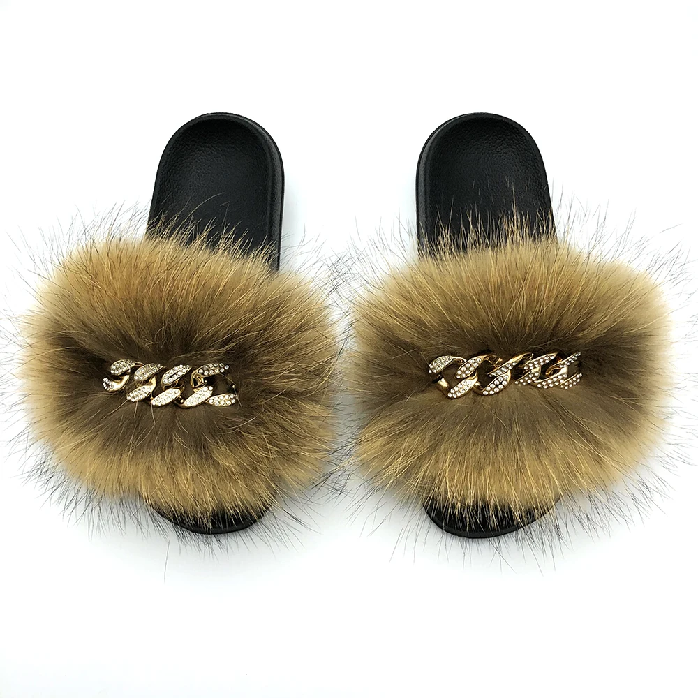2021 fashionable summer custom sandals for women and ladies real fur slides chain slipper 
2021 fashionable summer custom sandals for women and ladies real fur slides chain slipper