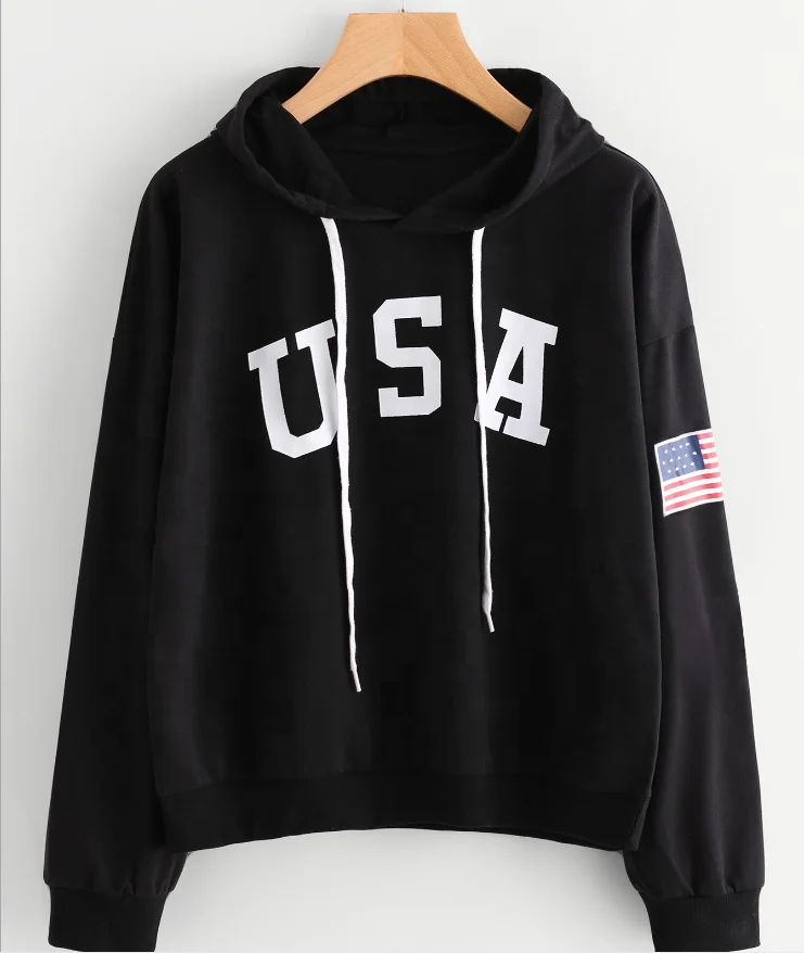 Wholesale Monogrammed Women's Long Sleeve American Flag Print Drawstring Hoodies, Wine red, black, white, grey, customized
Wholesale Monogrammed Women's Long Sleeve American Flag Print Drawstring Hoodies, Wine red, black, white, grey, customized