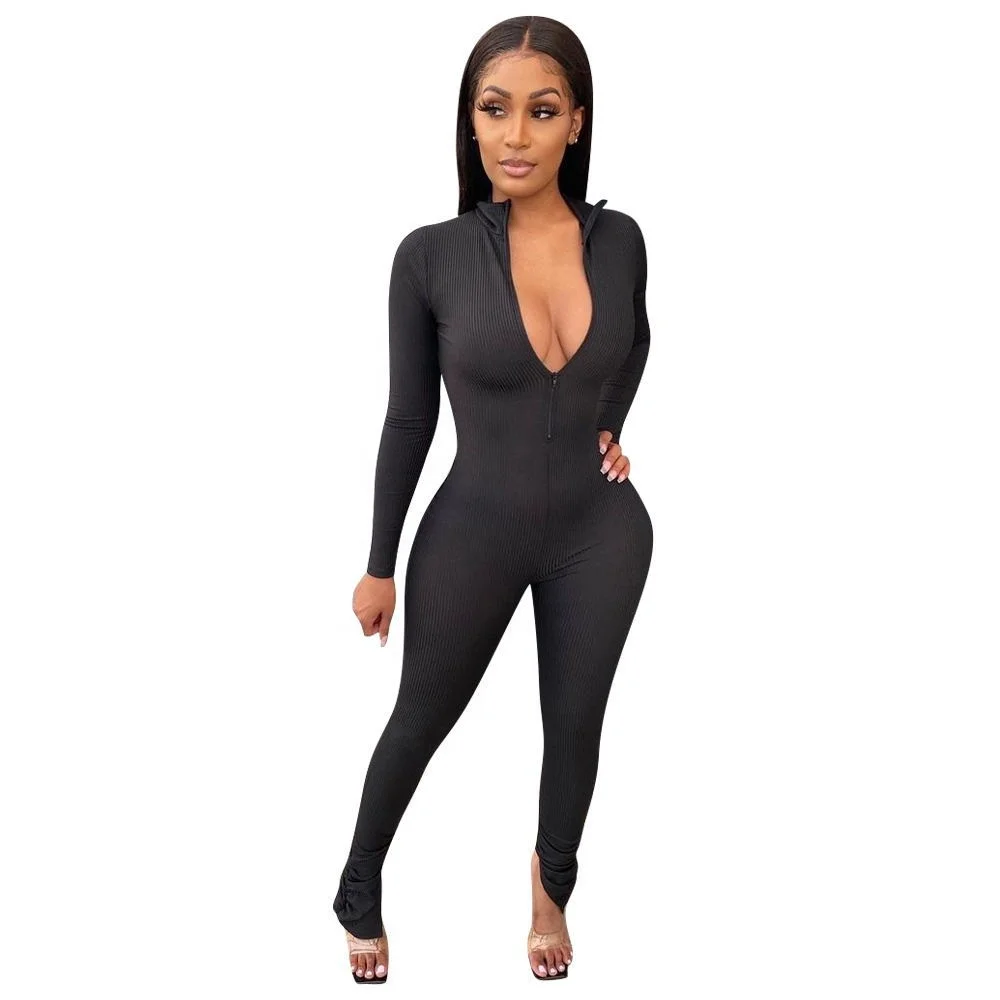 2021 Fashion Skinny Sexy Solid Color Zip Up Long Sleeve Super V-neck Rib Bodycon Jumpsuits Gym Yoga Sports Rompers for Women
2021 Fashion Skinny Sexy Solid Color Zip Up Long Sleeve Super V-neck Rib Bodycon Jumpsuits Gym Yoga Sports Rompers for Women