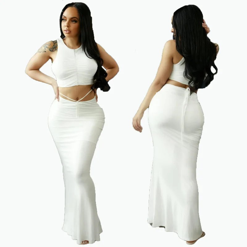 New arrival Ruched Sleeveless two piece set women clothing 2 piece set women, Customized colors
New arrival Ruched Sleeveless two piece set women clothing 2 piece set women, Customized colors