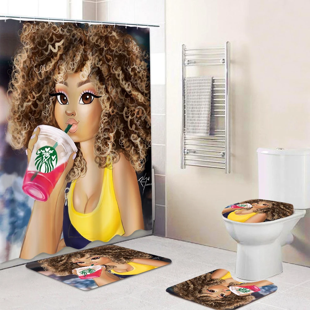 American Woman Fashion Girl Stylish Shower Curtain Toilet Bath Mat Set With Toilet Lid Cover
American Woman Fashion Girl Stylish Shower Curtain Toilet Bath Mat Set With Toilet Lid Cover