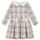 Kids winter clothes custom vintage style satin pleated girls check dress