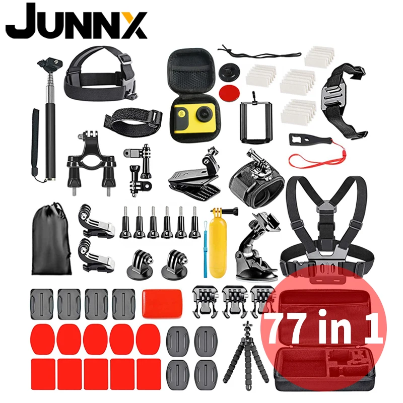 

JUNNX 77 IN 1 Action Camara Accessory Bundle Set Go Pro Camera Accessoires for GoPro Hero Session Fusion 10 9 8 Max 7 6 5 4 3 2