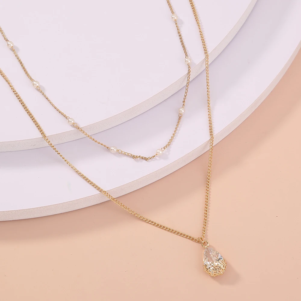 Handmade Pearl Chain Zircon Water Drop Pendant Gold Plated Jewelry Woman Layered Necklace
Handmade Pearl Chain Zircon Water Drop Pendant Gold Plated Jewelry Woman Layered Necklace