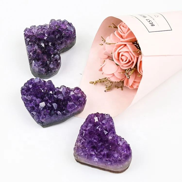 

Factory price rough uruguay heart shaped amethyst geode cluster crystals healing stones natural crystal clusters