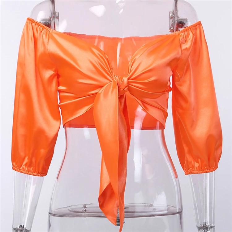 wholesale Sexy Blouses Solid Cropped Top Half Sleeve Off Shoulder Bow Blouse womens Tops Tie Satin crop top t shirt
wholesale Sexy Blouses Solid Cropped Top Half Sleeve Off Shoulder Bow Blouse womens Tops Tie Satin crop top t shirt