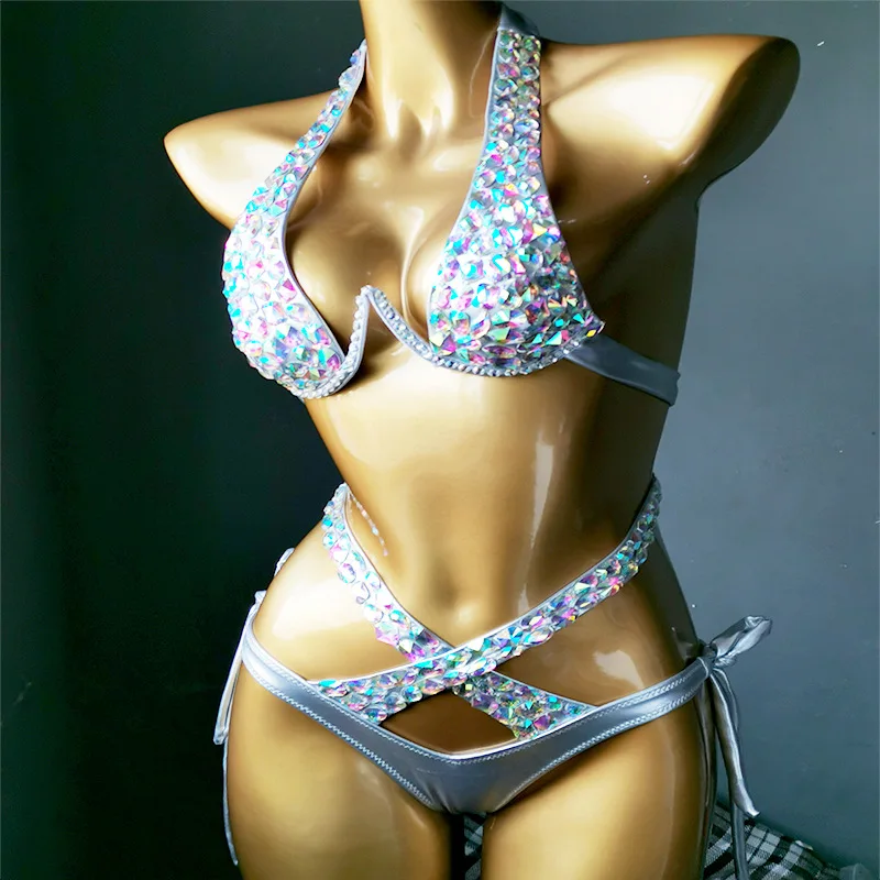 

NEW STOCK 7Colors Underwire Bikini Crystal Swimwear Low Rise Cheeky Diamond Swimsuit