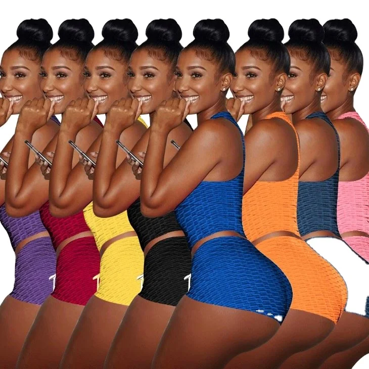 11 Colors New summer round neck sleeveless Casual yoga short sweat suit women 2 pieces Sport shorts sets 
11 Colors New summer round neck sleeveless Casual yoga short sweat suit women 2 pieces Sport shorts sets
