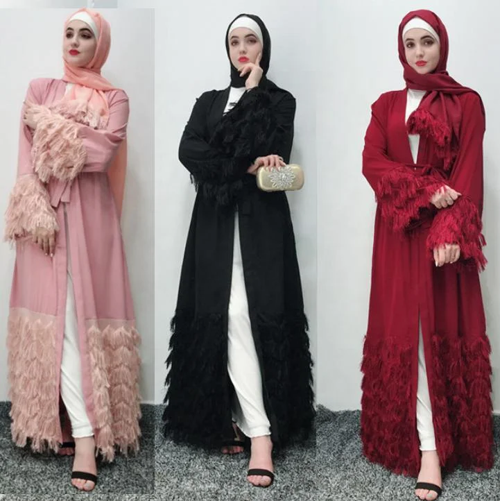 

Tassel Kaftan Dubai Abaya Kimono Robe Muslim Dress Abayas For women, 3 colors