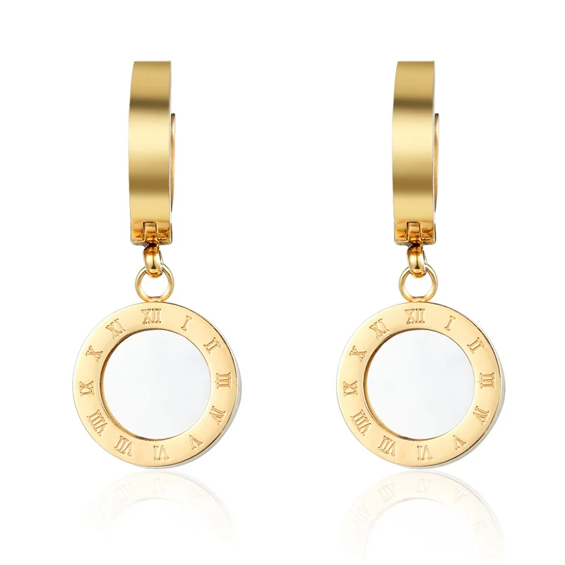 2 Sizes High Quality Stainless Steel Enamel And Shell Roman Numeral Drop Earrings For Women Gold Color Woman Jewelry Earring, Customized
2 Sizes High Quality Stainless Steel Enamel And Shell Roman Numeral Drop Earrings For Women Gold Color Woman Jewelry Earring, Customized