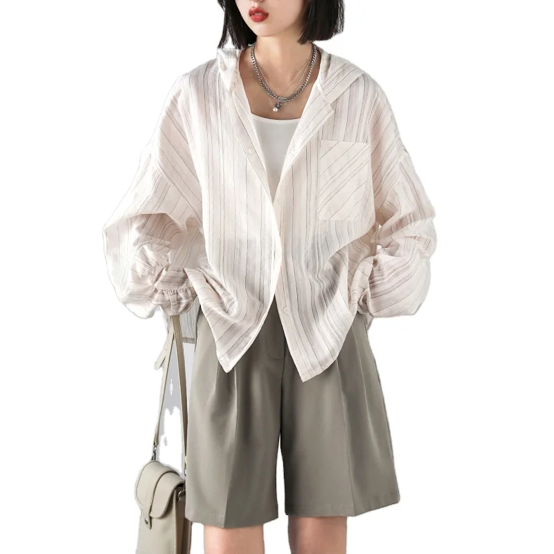 CHIC VEN Korean Casual Loose Micro Wrinkle Stripe Hooded Long Sleeve Women's Sunscreen Thin Shirt
CHIC VEN Korean Casual Loose Micro Wrinkle Stripe Hooded Long Sleeve Women's Sunscreen Thin Shirt