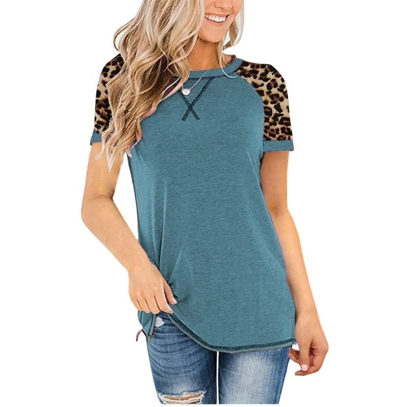 Wholesale casual hot sale summer short sleeve leopard printed splicing solid pullover shirts top stylist loose for ladies, As picture
Wholesale casual hot sale summer short sleeve leopard printed splicing solid pullover shirts top stylist loose for ladies, As picture