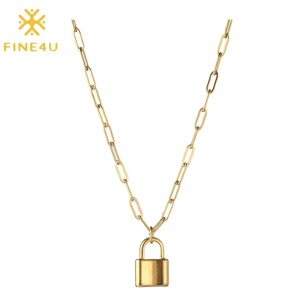 Simple women hip hop fashion stainless steel padlock gold pendant necklace lock chain, Steel/gold
Simple women hip hop fashion stainless steel padlock gold pendant necklace lock chain, Steel/gold