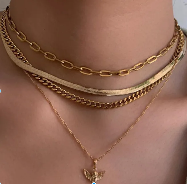 New Fashion Multiple Link and Snake Chain Necklace Gold Plated Layered Little Angel Pendant Necklace for Women
New Fashion Multiple Link and Snake Chain Necklace Gold Plated Layered Little Angel Pendant Necklace for Women