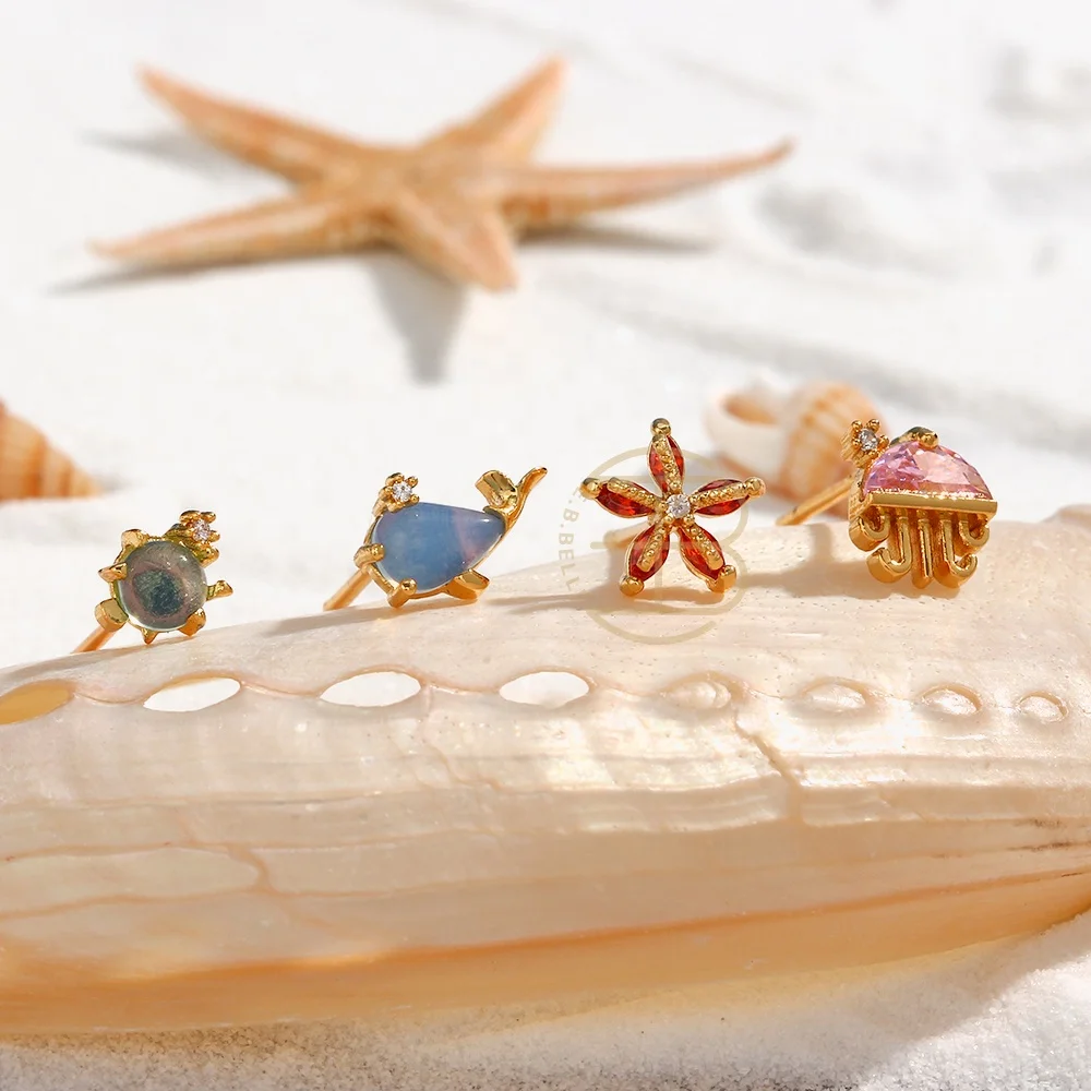 S925 Silver Post 3A Zircon Gold Plated Marine Life Crab Starfish Turtle Studs Earrings For Women, Colorful
S925 Silver Post 3A Zircon Gold Plated Marine Life Crab Starfish Turtle Studs Earrings For Women, Colorful