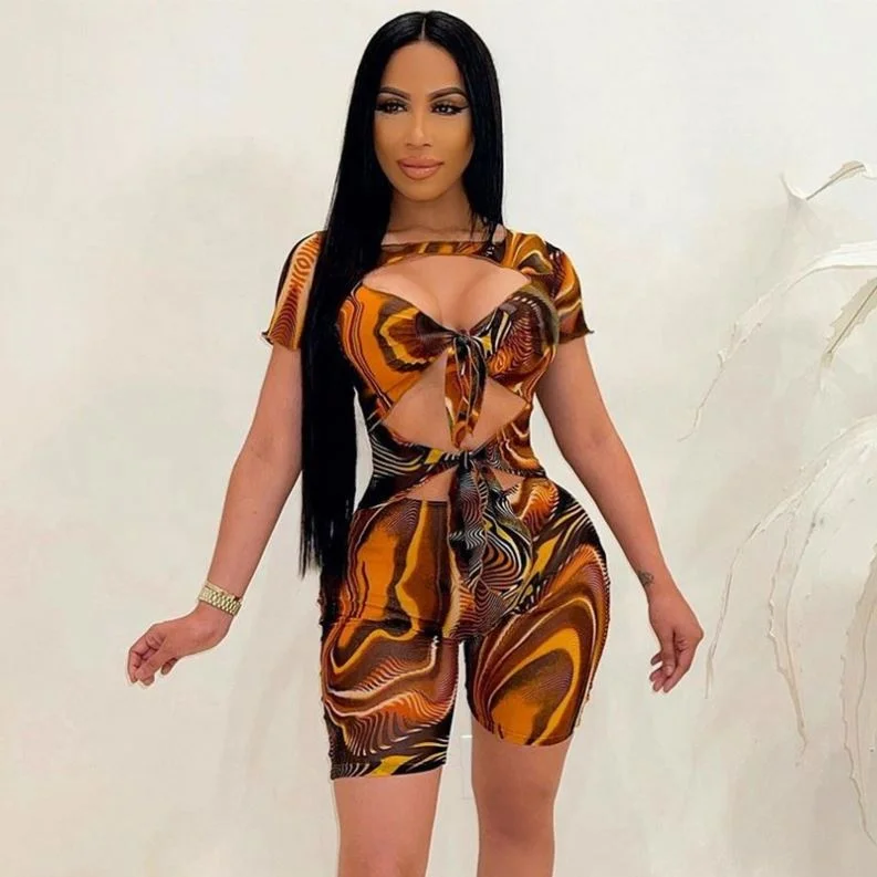 New Clothes Styles Women 2021 Tie Dye Print Short Sleeve Slim Hollow Cut Out Mesh Shorts Jumpsuit
New Clothes Styles Women 2021 Tie Dye Print Short Sleeve Slim Hollow Cut Out Mesh Shorts Jumpsuit