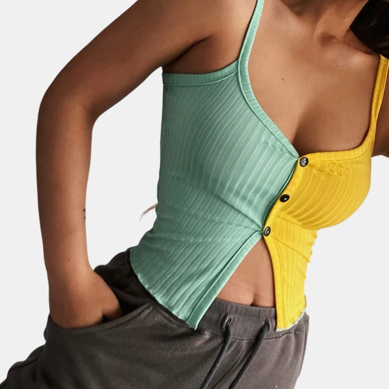 Candice American club sexy vest slim splicing color button sling knit sleeveless crop plain womens halter tank tops plus size
Candice American club sexy vest slim splicing color button sling knit sleeveless crop plain womens halter tank tops plus size