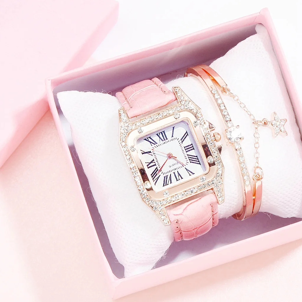 Factory Wholesale Ladies Fashion Square Diamond Quartz Bracelet Watches Set Leather Strap Quartz Watch
Factory Wholesale Ladies Fashion Square Diamond Quartz Bracelet Watches Set Leather Strap Quartz Watch