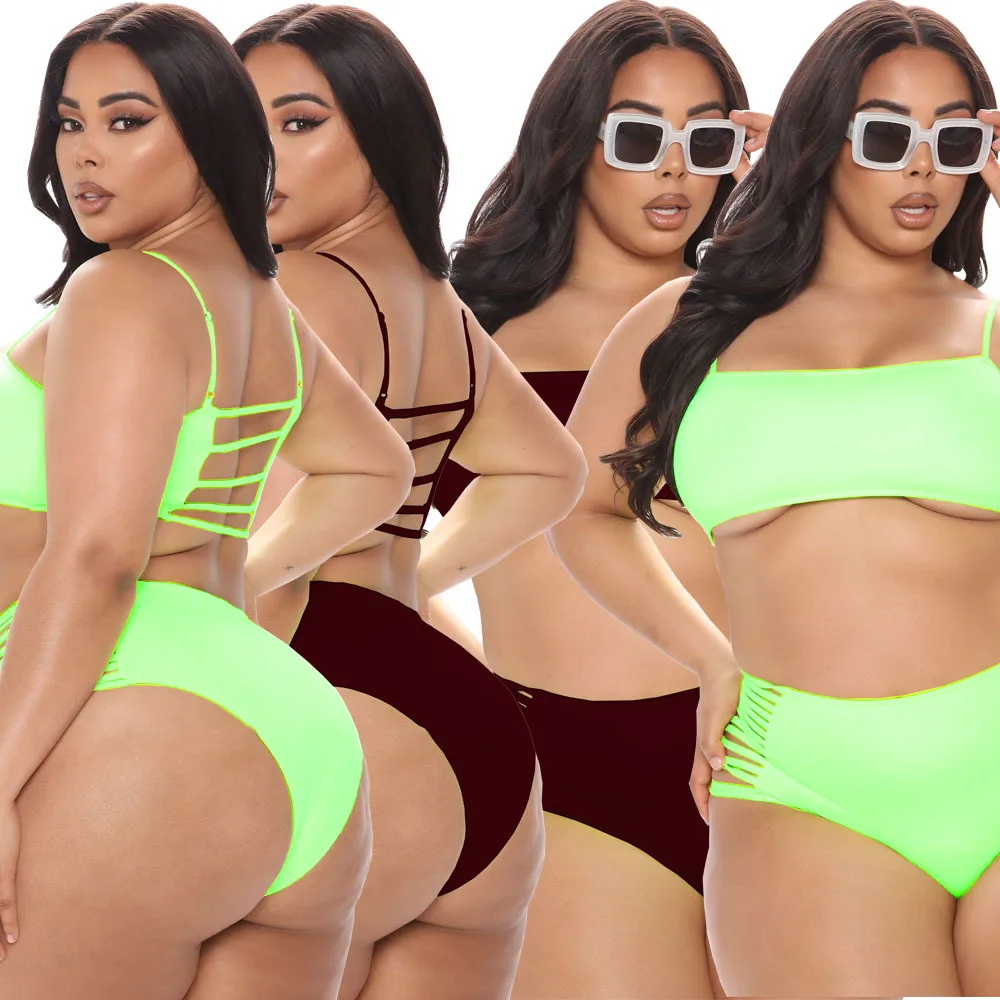 European and American sexy women's plus size solid color burnt-out sling hollow two-piece swimsuit, Picture color
European and American sexy women's plus size solid color burnt-out sling hollow two-piece swimsuit, Picture color