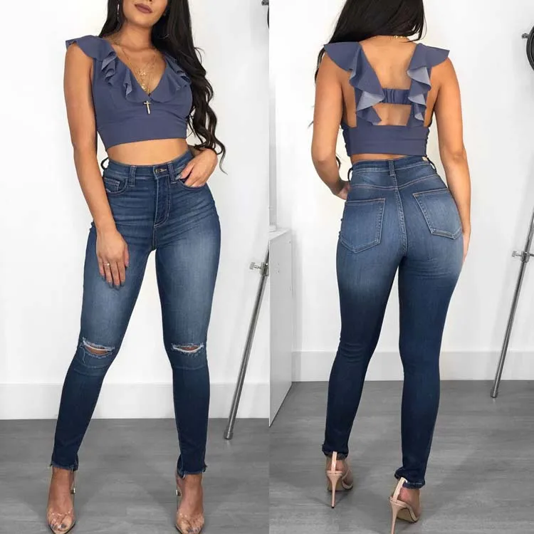 2021 Hot Fashion Dark Blue Tight Trousers Slim Ripped High Waist Womens Jeans Denim Stretch Pencil Pants Casual
2021 Hot Fashion Dark Blue Tight Trousers Slim Ripped High Waist Womens Jeans Denim Stretch Pencil Pants Casual