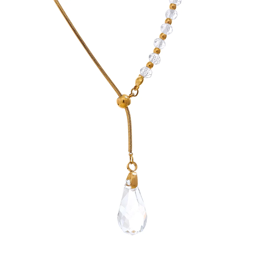 JINYOU 1258 Transparent White Crystal Water Drop Pendant Stainless Steel Fashion Bead Necklace Women Temperament Jewelry Bijoux
JINYOU 1258 Transparent White Crystal Water Drop Pendant Stainless Steel Fashion Bead Necklace Women Temperament Jewelry Bijoux