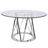 Chinese stylish modern luxury designs round tempered glass top chrome stainless steel leg 4 seater dining table