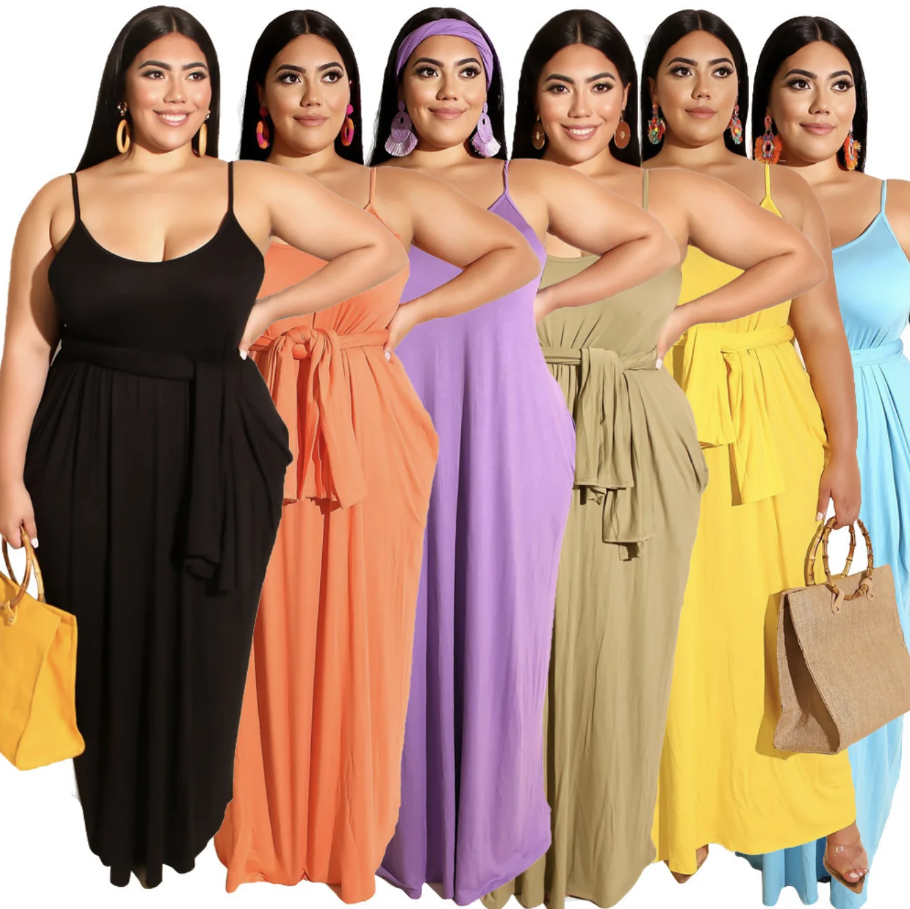 European American spring summer plus size women casual solid color halter dress with headscarf
European American spring summer plus size women casual solid color halter dress with headscarf