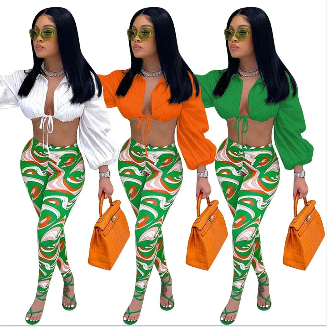 2021 autumn women's new fashion Lantern Sleeve lace up pants suit high waist pants suit, Picture
2021 autumn women's new fashion Lantern Sleeve lace up pants suit high waist pants suit, Picture