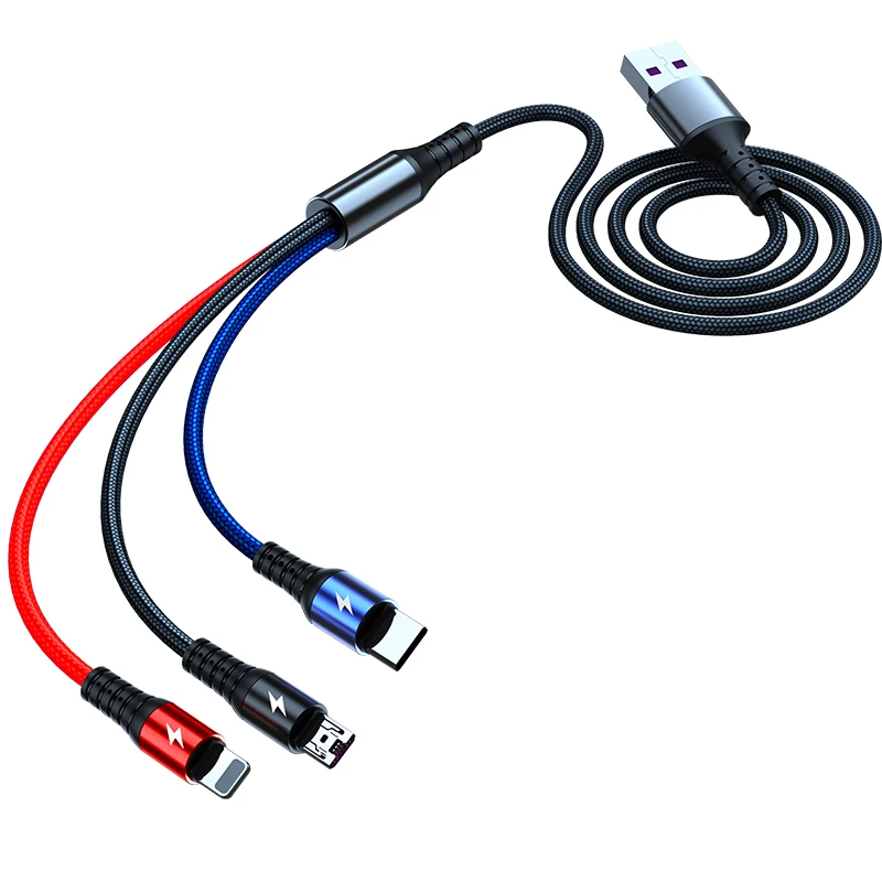 Nylon Braided 5A fast charging cable type c usb 3 in 1charging cable 
Nylon Braided 5A fast charging cable type c usb 3 in 1charging cable