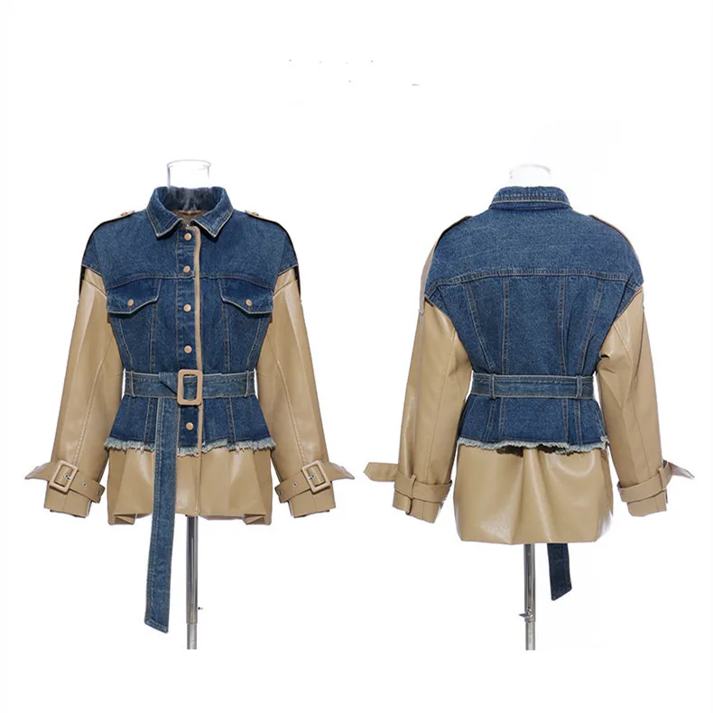 Wholesale Autumn Jackets for Women 2021 Patchwork Funky Wear Pu And Denim Jacket Women
Wholesale Autumn Jackets for Women 2021 Patchwork Funky Wear Pu And Denim Jacket Women