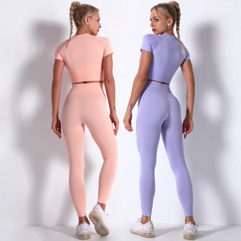 Women Seamless 2 Pieces Outfit Short Sleeve Crop Top High Waist Leggings Workout Yoga Set, Green, light orange, rose red, white, dark gray, blue, purple
Women Seamless 2 Pieces Outfit Short Sleeve Crop Top High Waist Leggings Workout Yoga Set, Green, light orange, rose red, white, dark gray, blue, purple