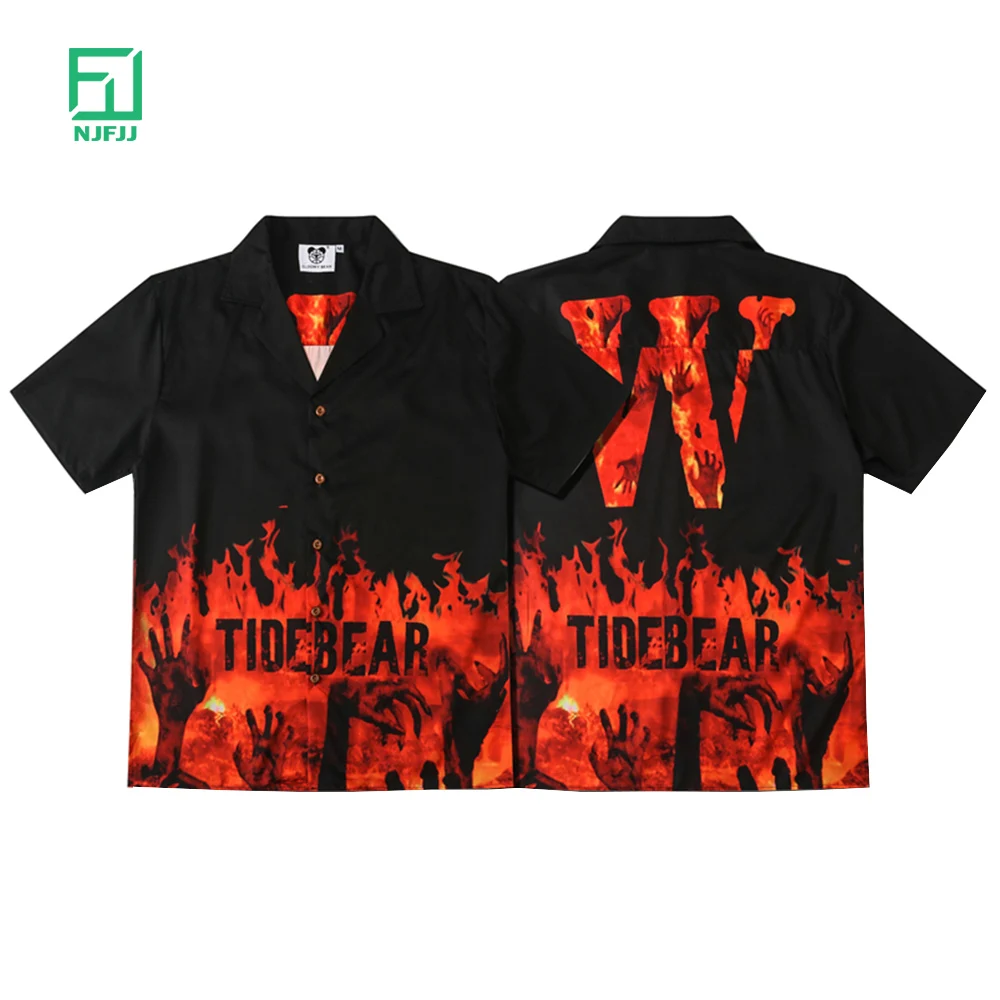 Creative personality casual fashion street hip-hop flame printing loose short-sleeved shirt
Creative personality casual fashion street hip-hop flame printing loose short-sleeved shirt