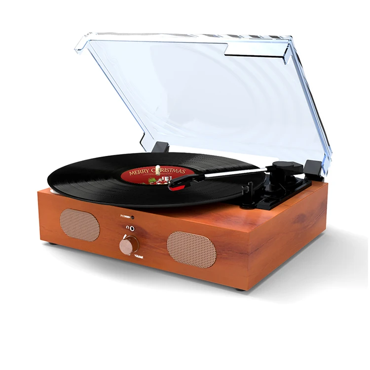 

High Sound Quality Phonograph LP Three Speed Player Wooden Desktop Gramophone With Speaker Turntable Portable Record Player, Wood grain yellow