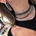 hip hop bling women jewelry 2020 New arrived cz miami cuban link chain baguette cz drop choker necklace