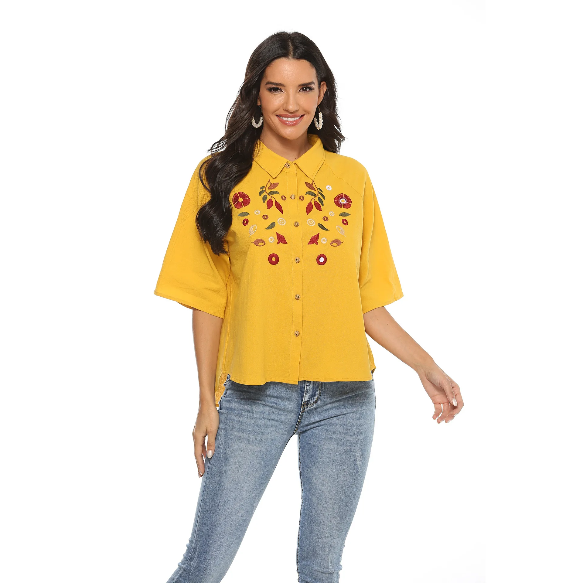 Fashion large women's clothing European and American embroidery design shirt Bohemian loose women's top
Fashion large women's clothing European and American embroidery design shirt Bohemian loose women's top