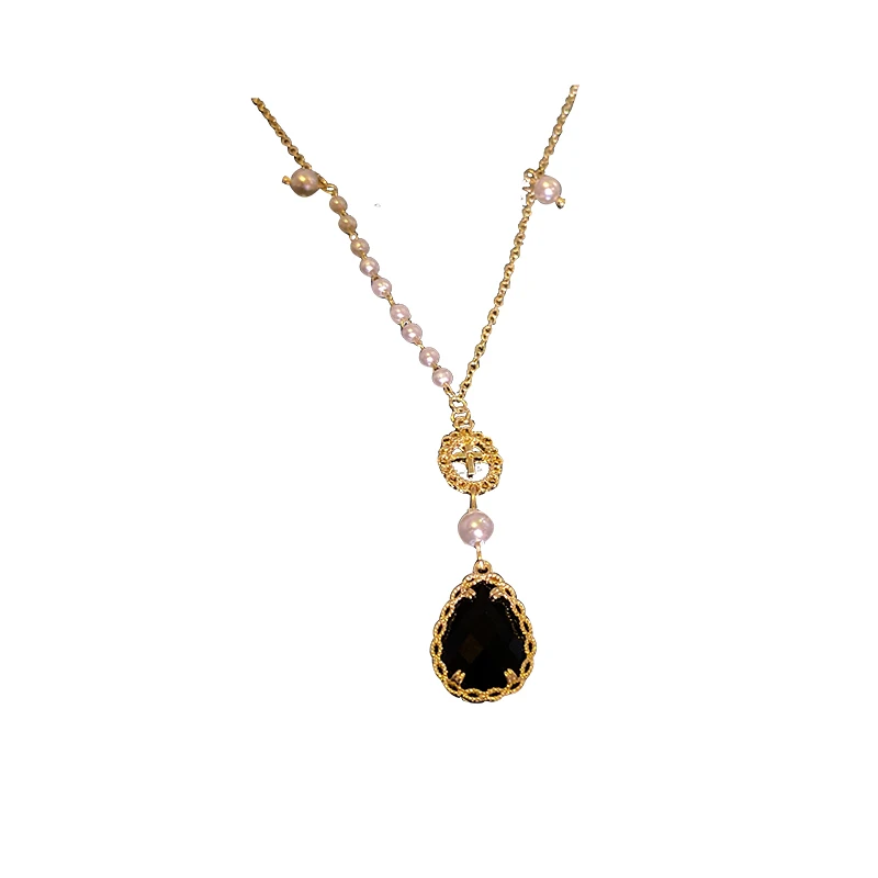 Cross Crystal Pearl Clavicle Chain Black Crystal Pendant Necklace 
Cross Crystal Pearl Clavicle Chain Black Crystal Pendant Necklace
