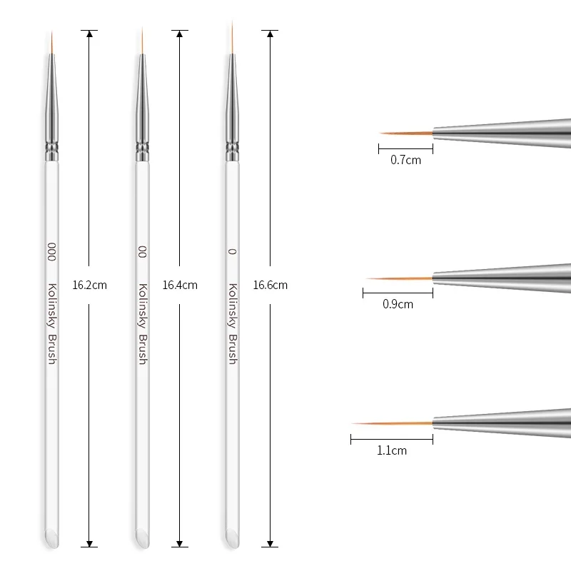 

NA002 3PCS Nail Art Liner Painting Brush 7mm 9mm 11mm Nail Drawing Dotting Brushes UV Gel Acrylic Manicure Nails Brush Pen