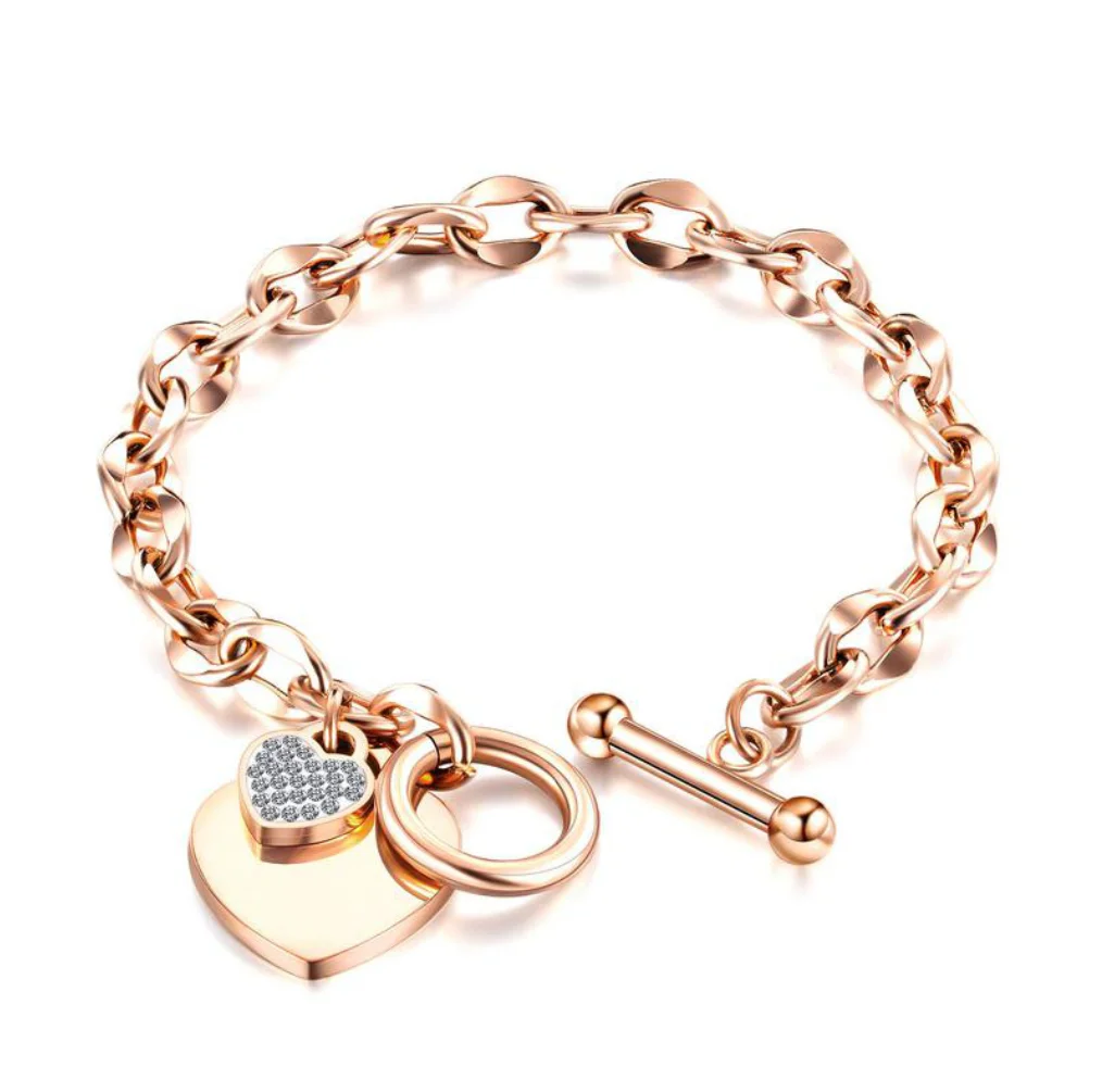 High Quality Stainless Steel Love Heart Link Chain Bracelets For Women, Gold , silver, rose gold
High Quality Stainless Steel Love Heart Link Chain Bracelets For Women, Gold , silver, rose gold