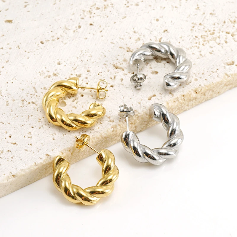 Vintage Geometric C Shape Twisted Hoop Earring Simple 18K Gold Plated Stainless Steel Hoop Earrings For Women
Vintage Geometric C Shape Twisted Hoop Earring Simple 18K Gold Plated Stainless Steel Hoop Earrings For Women