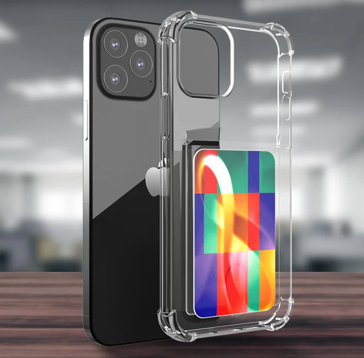 1.5mm thickness high clear soft TPU card pocket phone case for iphone 12 phone case with card holder
1.5mm thickness high clear soft TPU card pocket phone case for iphone 12 phone case with card holder