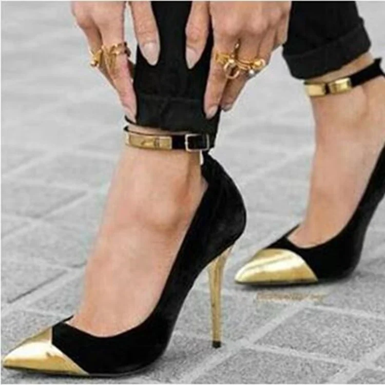 Gold Metal toe Stiletto Women Dress Shoes Size 47 Ankle Strap Pumps for Ladies High Thin Heels Patchwork Shoes, Black
Gold Metal toe Stiletto Women Dress Shoes Size 47 Ankle Strap Pumps for Ladies High Thin Heels Patchwork Shoes, Black