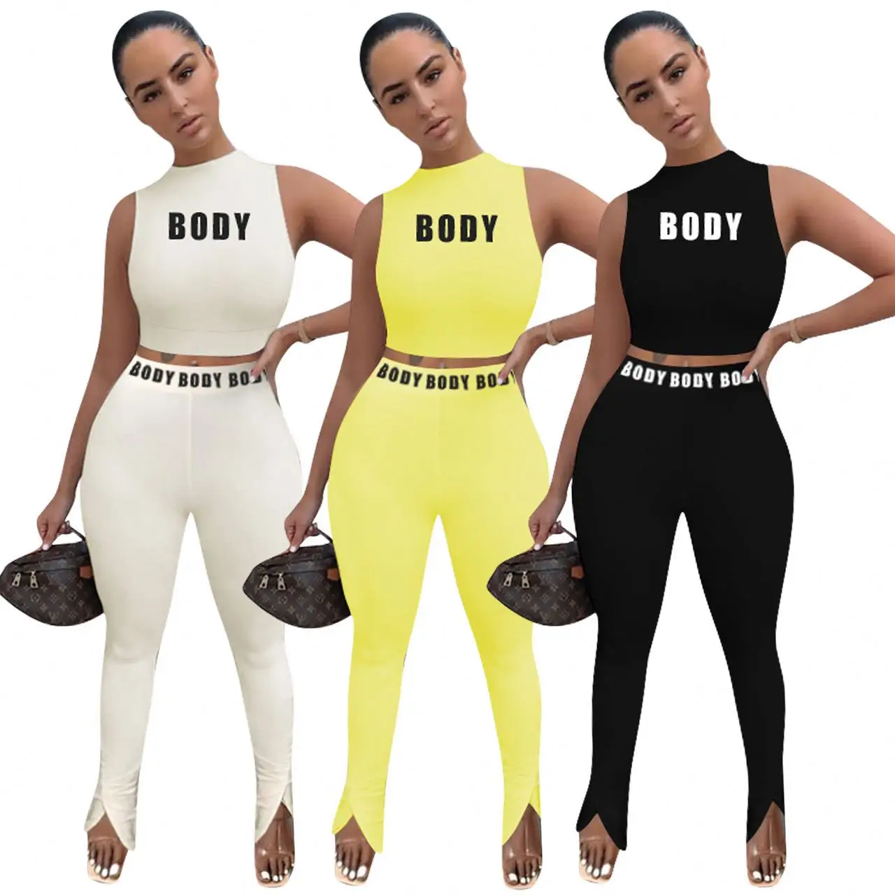 Hot Sale 2020 Women Sexy Two Piece Suit Letter Print Crop Top and Bodycon Pants New Popular 2 Piece Set
Hot Sale 2020 Women Sexy Two Piece Suit Letter Print Crop Top and Bodycon Pants New Popular 2 Piece Set