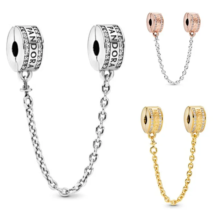 925 Sterling Silver Classic Logo Shimmering Zircon Clip Safety Chain Charm Silicone Fit Pando Bracelet Bangle DIY Jewelry, Silver / rose gold / gold
925 Sterling Silver Classic Logo Shimmering Zircon Clip Safety Chain Charm Silicone Fit Pando Bracelet Bangle DIY Jewelry, Silver / rose gold / gold