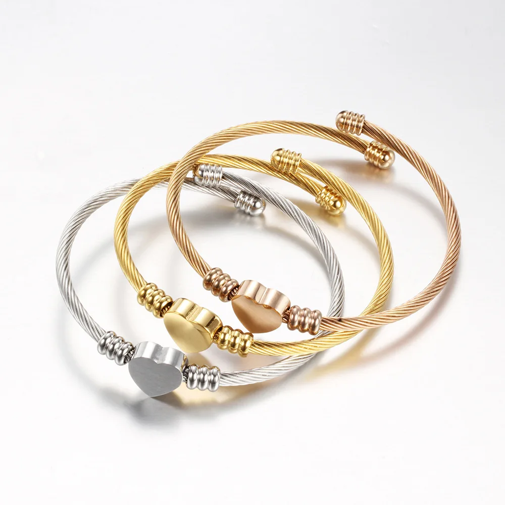 Fashion Gold/Silver/Rose Gold Cable Wire Circle Stainless Steel Heart Charm Bracelet Bangle For Women
Fashion Gold/Silver/Rose Gold Cable Wire Circle Stainless Steel Heart Charm Bracelet Bangle For Women