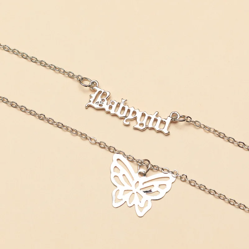 Babygirl necklace women girl fashion old english font BABYGIRL letter butterfly letter pendant necklace