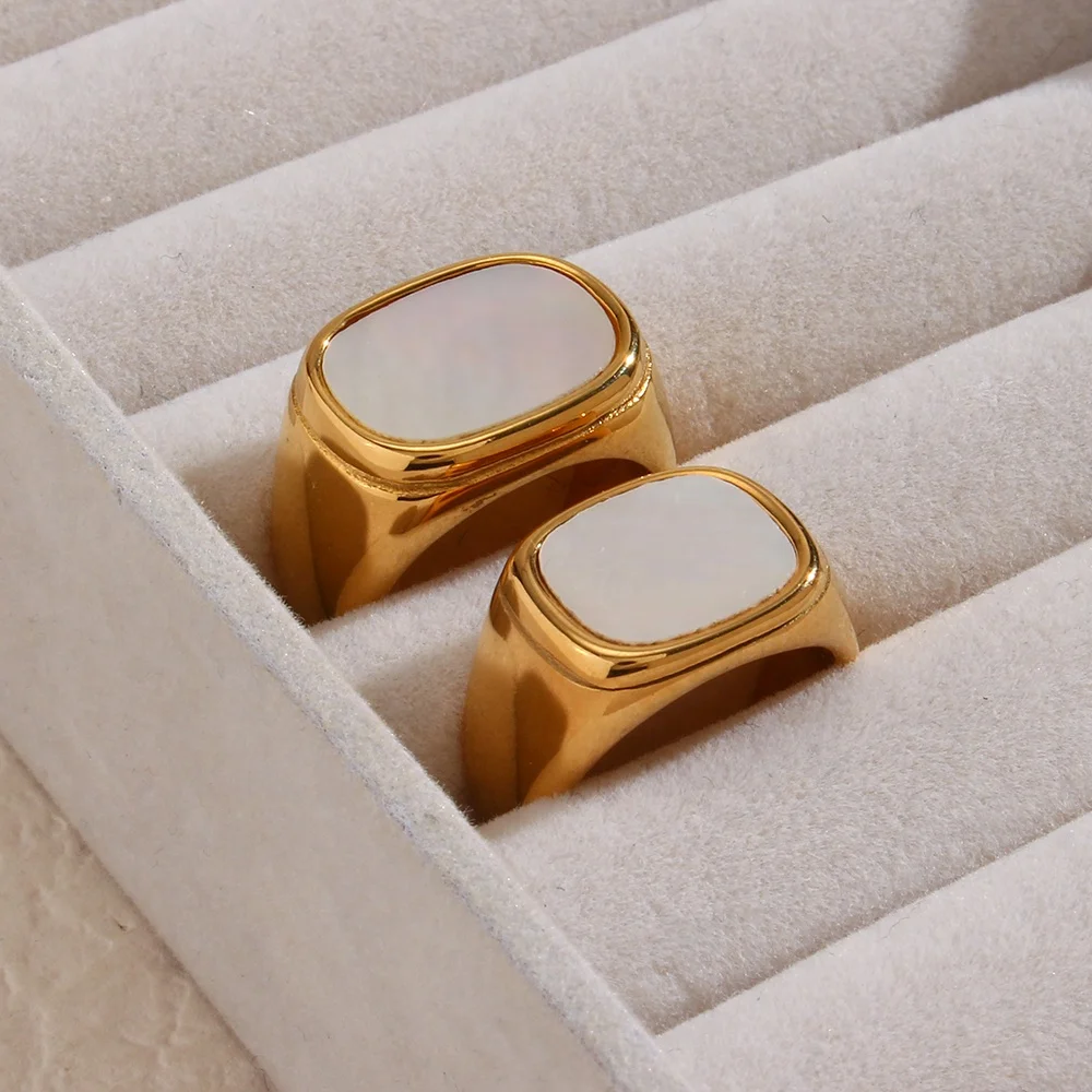 Minimalist Square White Chunky Cowrie Shell Rings Jewelry Women Stainless Steel Rings, Gold
Minimalist Square White Chunky Cowrie Shell Rings Jewelry Women Stainless Steel Rings, Gold