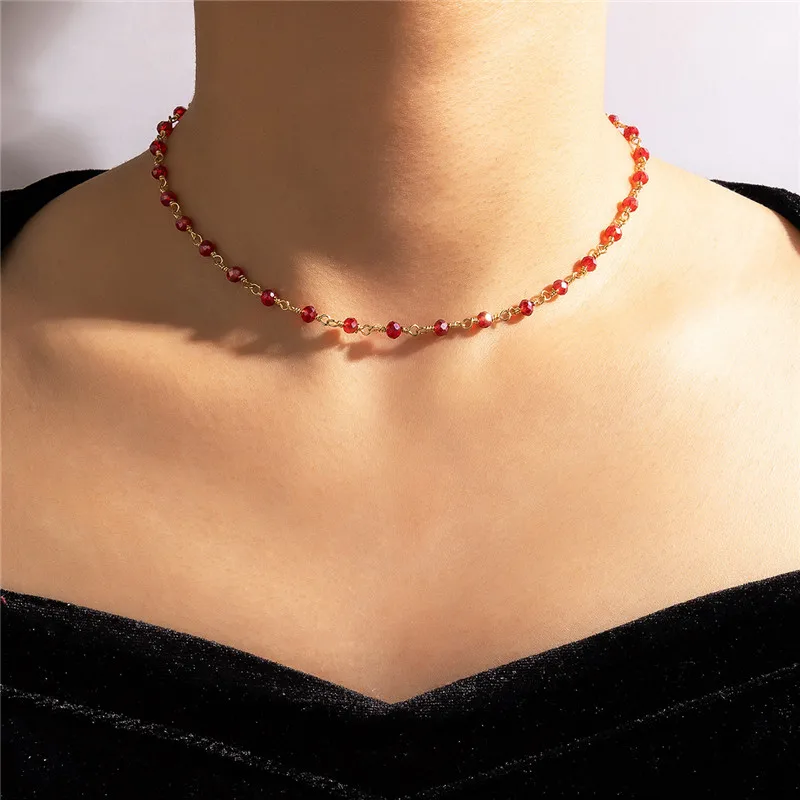 Gattara Bohemian style simple necklace red beads trend single-layer necklace women jewelry chains, As picture
Gattara Bohemian style simple necklace red beads trend single-layer necklace women jewelry chains, As picture