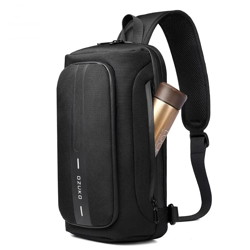 

Ozuko 9315 Designer USB Water Proof Anti Theft Mens Back Pack Sling Single Men Bags Crossbody Shoulder Bag Handbag, Black/grey/blue/camo